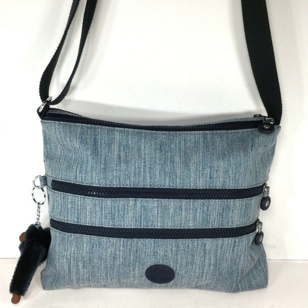 Kipling Slim Blue Fabric Multi Pocket Crossbody